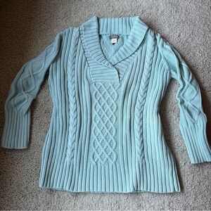 Tommy Bahama Sea Foam Green V-Neck Shawl Collar Cable Knit Sweater